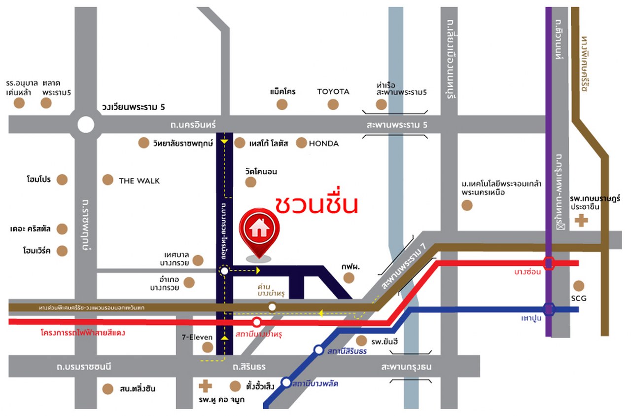 บ้านแฝดมือสองนนทบุรี โครงการ ชวนชื่น พระราม7-สิรินธร เนื้อที่ 36 ตร.ว. พื้นที่ใช้สอย 150 ตร.ม. ฟังก์ชัน 3 ห้องนอน 2 ห้องน้ำ จอดรถได้ 2 คัน บนทำเลดีเชื่อมต่อหลายเส้นทาง ใกล้จุดขึ้นทางด่วน "ศรีรัช-วงแหวนรอบนอก" รถไฟฟ้าสายสีแดง "สถานีบางบำหรุ" และรถไฟฟ้าสายสีน้ำเงิน "สถานีบางอ้อ"